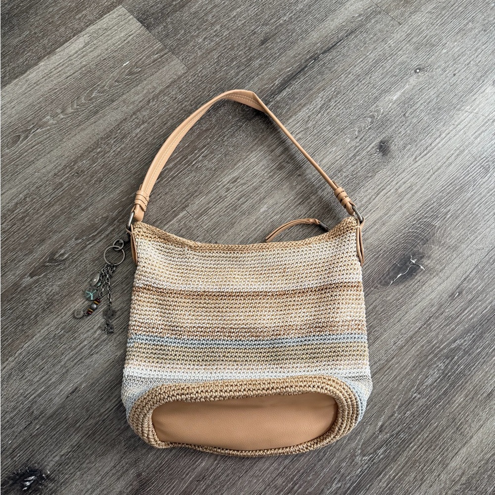 The Sak Woven Straw Shoulder Bag with Tan Leather Trim